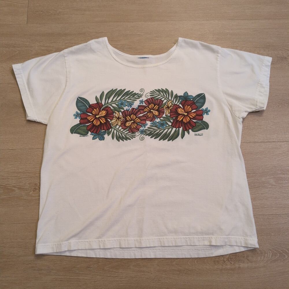 VTG Crazy Shirts Women Medium Shirt Maui Hawaii Island Flower Floral Surf Ocean